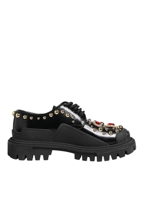 Black Leather Jeweled Crystals Derby Shoes - EU35.5/US5