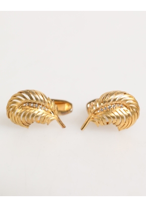 Gold 925 Sterling Silver Crystal Leaf Accessory Cufflink