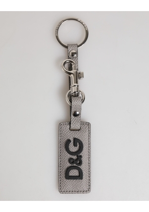 Gray Leather Logo Metal Ring Keychain Holder Men Keyring