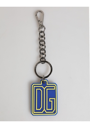 Blue Yellow DG Rubber Logo Silver Men Keychain Keyring