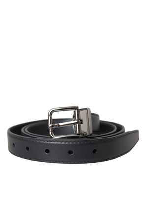 Dolce & Gabbana Black Leather Silver Metal Buckle Men Belt - 110 cm / 44 Inches