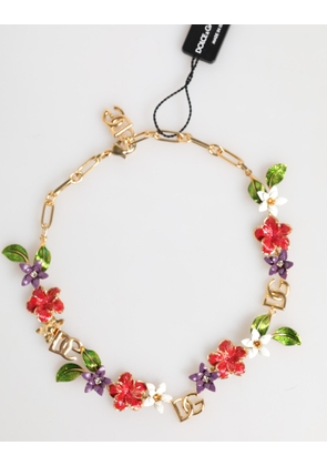 Gold Brass Logo Detail Floral Fashion Jewelry Necklace