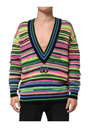 Multicolor DG Logo V-Neck Knit Pullover Sweater - M