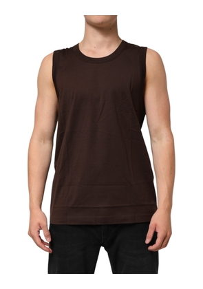 Brown Cotton Sleeveless Underwear Men Tank Top - L