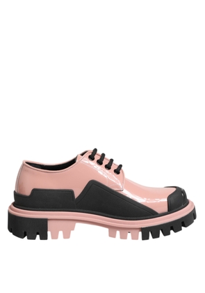 Light Powder Pink Black Leather Lace-Up Shoes - EU36.5/US6