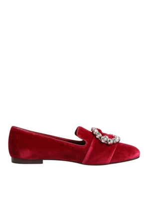 Red Velvet Crystal Buckle Loafers Flats Shoes - EU36.5/US6