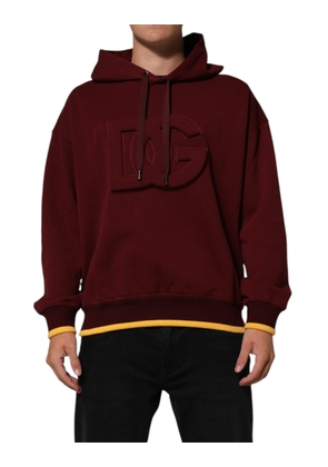 Dolce & Gabbana Maroon Embossed Logo Hooded Sweatshirt Sweater - L