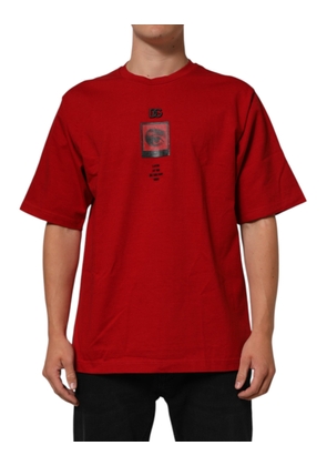 Dolce & Gabbana Red Logo Eye Print Cotton Short Sleeve T-shirt - M