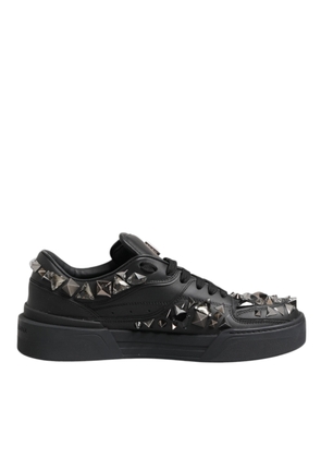 Black Leather Studded Low Top Sneakers Shoes - EU41/US8