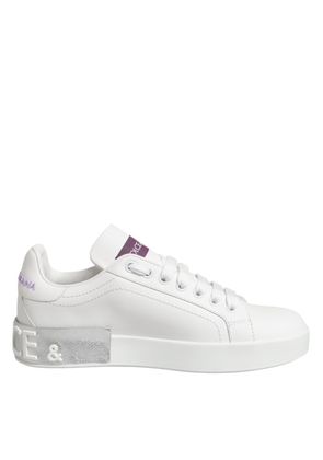 White Purple Leather Low Top Sneakers Shoes - EU35/US4.5