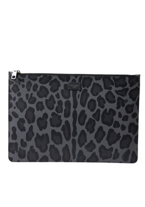 Dolce & Gabbana Multicolor Leopard Jacquard Logo Plaque Document Briefcase Bag