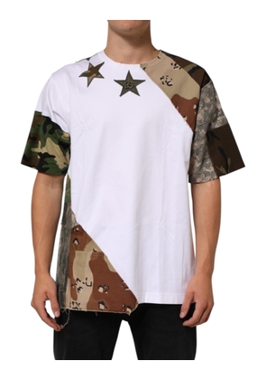 Dolce & Gabbana White Camouflage Patckwork Men Cotton T-shirt - M