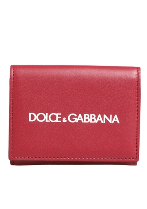 Red Leather Bold Logo Print Trifold Card Holder Wallet