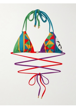 LOEWE - + Paula's Ibiza Embellished Printed Triangle Bikini Top - Multi - x small,small,medium,large