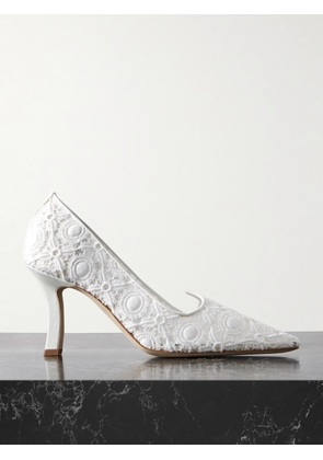 Manolo Blahnik - Euridi 90 Leather-trimmed Lace Pumps - White - IT36,IT36.5,IT37,IT37.5,IT38,IT38.5,IT39,IT39.5,IT40,IT40.5,IT41,IT41.5,IT42