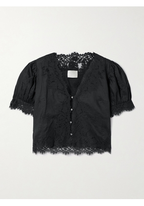 DÔEN - Idella Corded Lace-trimmed Ramie Blouse - Black - xx small,x small,small,medium,large,x large,xx large