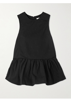 Cecilie Bahnsen - Barbara Floral-embroidered Cotton-gabardine Top - Black - UK 6,UK 8,UK 10,UK 12,UK 14,UK 16