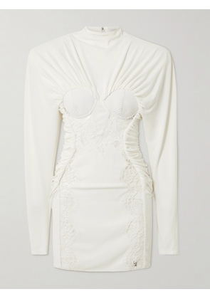 Stella McCartney - Lace-trimmed Gathered Stretch-crepe And Cady Mini Dress - White - IT34,IT36,IT38,IT40,IT42,IT44