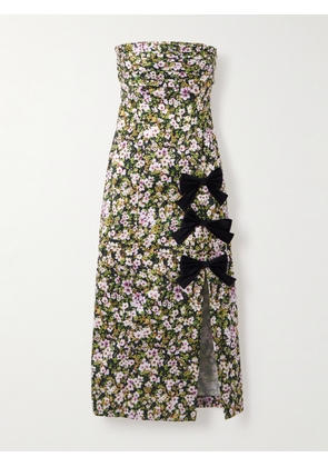 Kika Vargas - Rosetta Bow-detailed Floral-print Taffeta Midi Dress - Green - US0,US2,US4,US6,US8,US10,US12