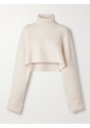 Le Kasha - Gida Cropped Ribbed Organic Cashmere Turtleneck Sweater - White - One size