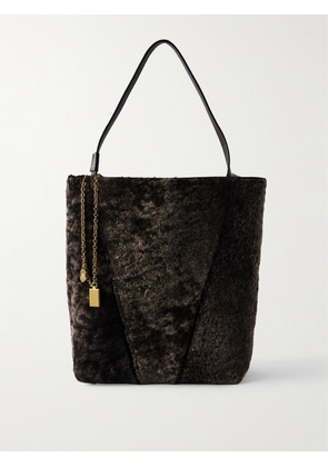 Chloé - Spin Leather-trimmed Embellished Shearling Tote - Brown - One size