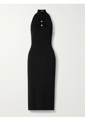 Cult Gaia - Collin Faux Pearl-embellished Gathered Ribbed Stretch-jersey Turtleneck Midi Dress - Black - xx small,x small,small,medium,large,x large