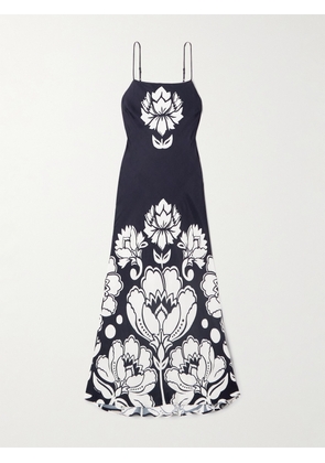 Farm Rio - Floral-print Satin Maxi Dress - Black - xx small,x small,small,medium,large,x large