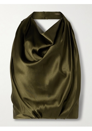 Cult Gaia - Adrienne Open-back Draped Silk-blend Satin Halterneck Tank - Green - xx small,x small,small,medium,large,x large