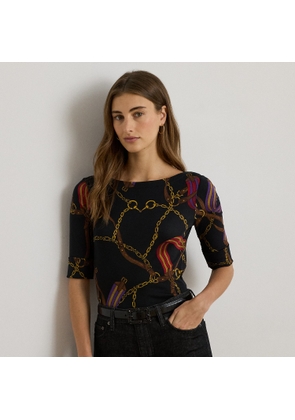 Print Stretch Cotton Boatneck T-Shirt