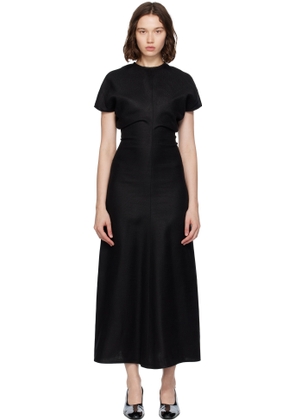 TOTEME Black Slouch Waist Basketweave Midi Dress