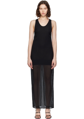 TOTEME Black Crinkled Scoop Neck Midi Dress