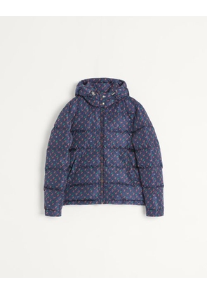 Valentino Nylon Hooded Down Jacket With Cherryfic Print Man BLUE 44