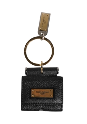 Black Leather Strap Gold Metal Logo Plaque Airpods Case