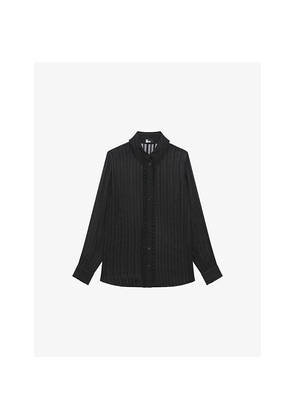 Womens The Kooples Striped Long-Sleeved Silk Shirt