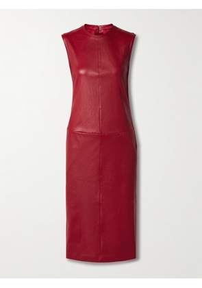 STOULS - Caro Paneled Leather Midi Dress - Burgundy - small,medium
