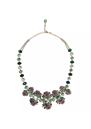 Dolce & Gabbana Gold Brass Link Chain Rose Petal Crystal Necklace