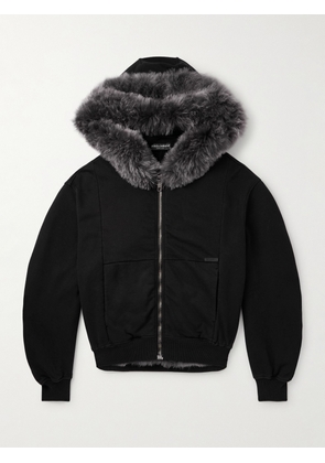 Dolce&Gabbana - Shearling-Trimmed Cotton-Jersey Hooded Jacket - Men - Black - S