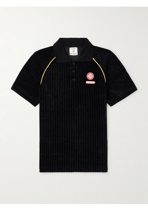 Casablanca - Logo-Appliquéd Ribbed Lyocell and Cotton-Blend Velour Polo Shirt - Men - Black - XS