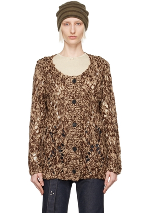 OPEN YY Brown Argyle Pointelle Cardigan