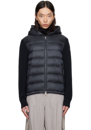 Moncler Navy Padded Wool Zip-Up Down Hoodie