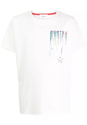 Ports V paint-splatter print T-shirt - White