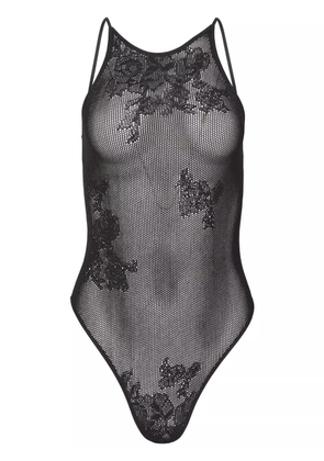 Fleur Du Mal pointelle-knit lace racer bodysuit - Black