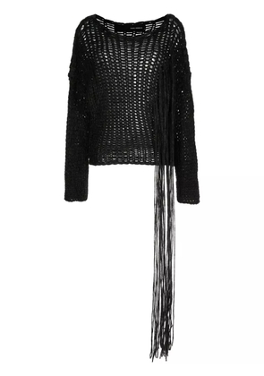 Isabel Benenato open-knit fringed jumper - Black