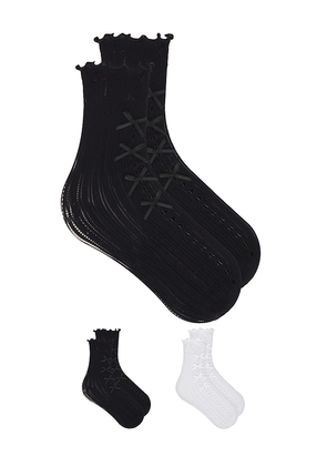 Stems Lolita Lace Bow Crew Socks Pack Of 2 in Black.