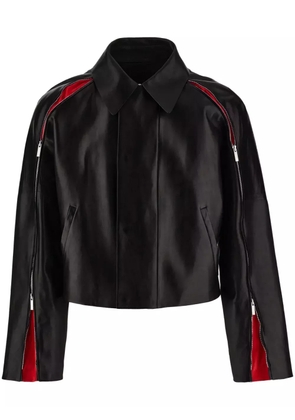 Ferragamo contrasting-panels zip-up leather jacket - Black