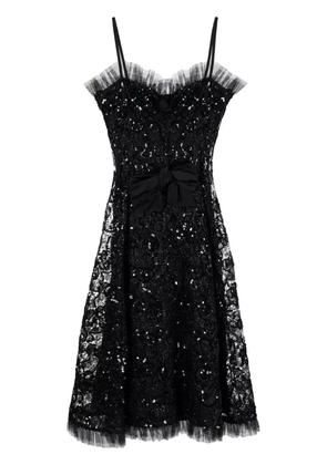 Saint Laurent Pre-Owned 1980s sequinned lace flared dress - Black