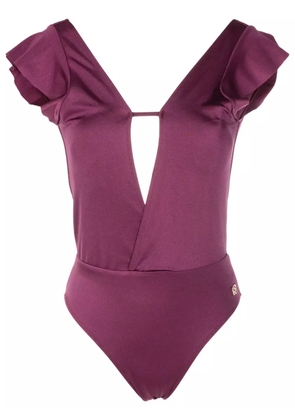 Brigitte short-sleeved open-back swimsuit - Purple