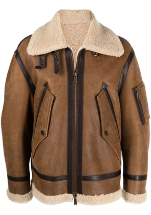 DSQUARED2 shearling-trimmed biker jacket - Brown
