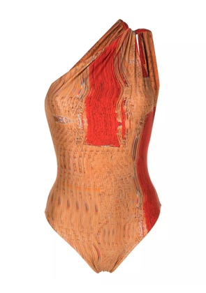 Lenny Niemeyer warped-print one-shoulder one-piece - Brown