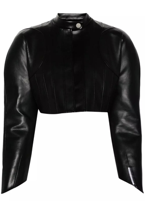 Aleksandre Akhalkatsishvili shoulder-pads cropped biker jacket - Black